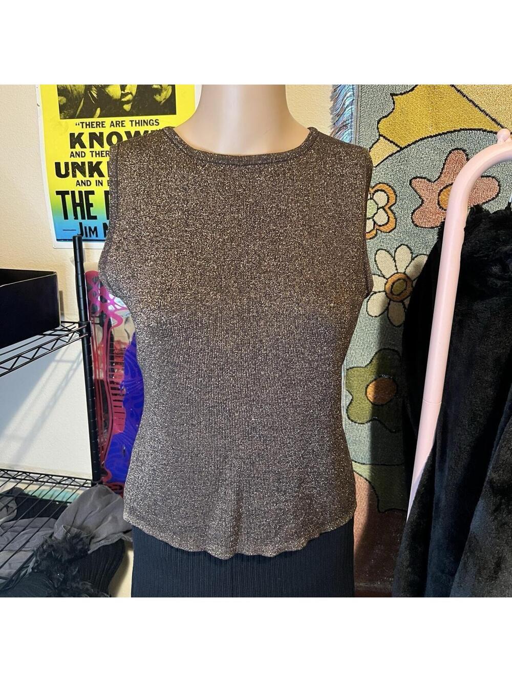 Vintage Joseph A Shimmering Metalic Brown Silk Tank Top